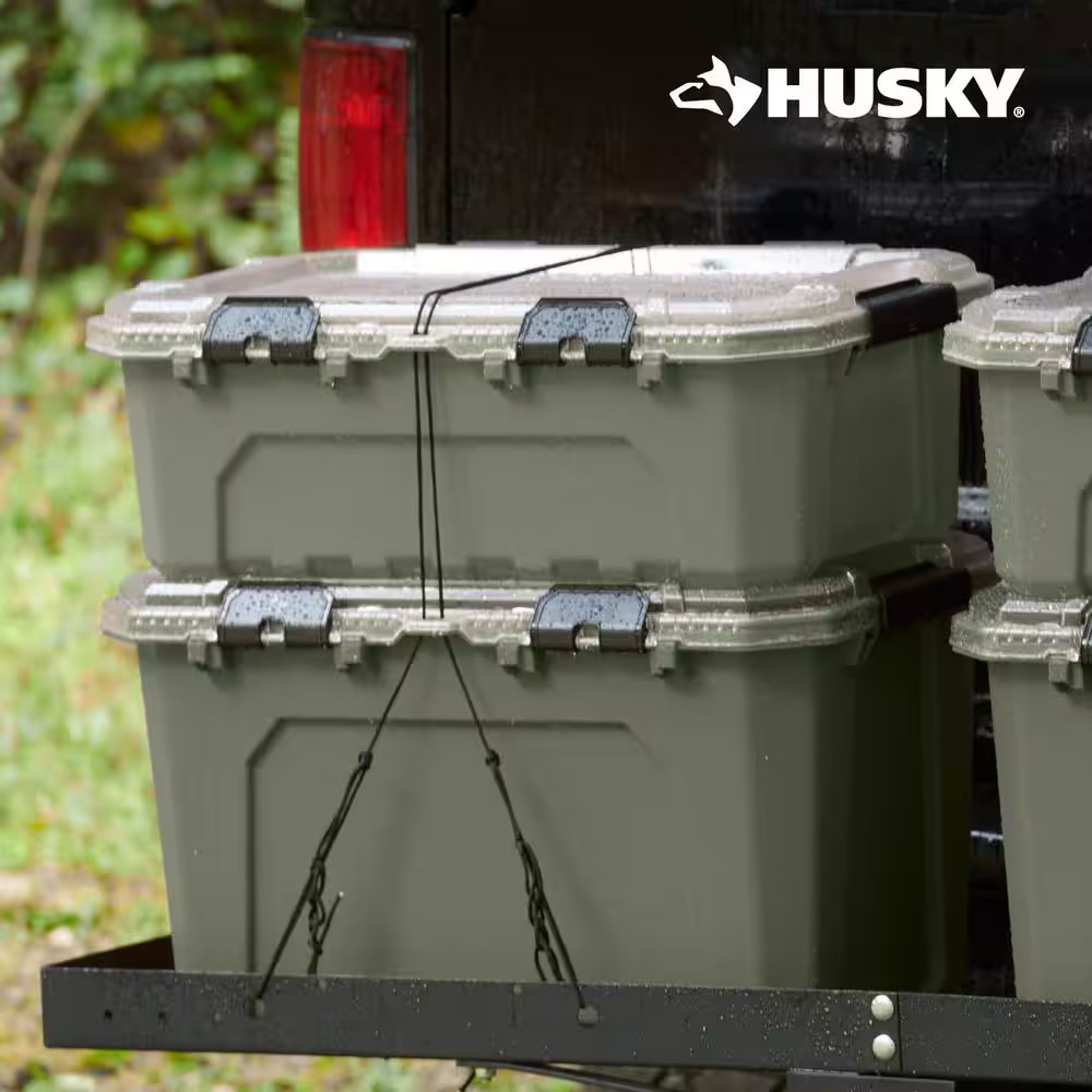 Husky Storage Container Bin Tote 2 Pack Heavy Duty Stackable Garage Workshop