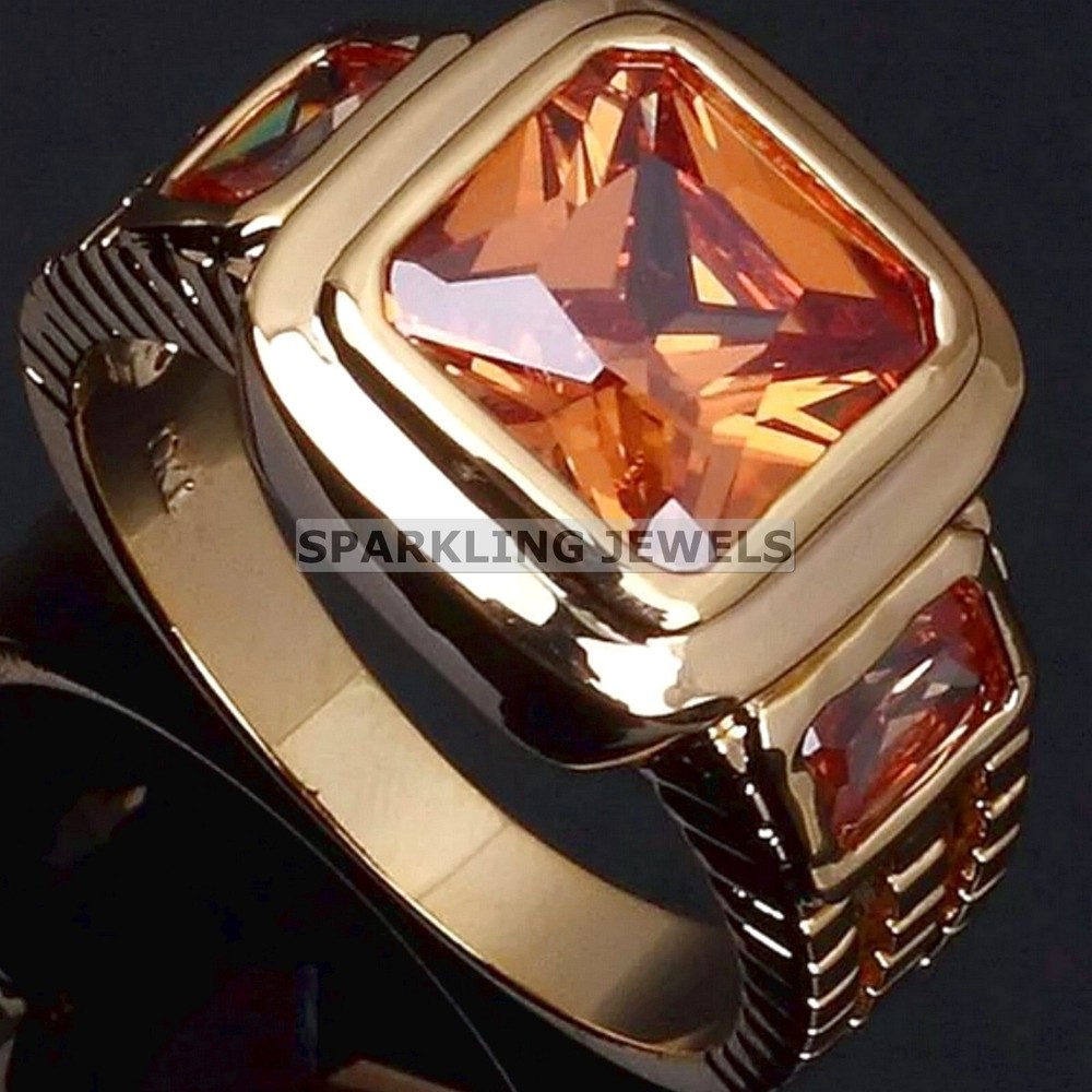 VVS Citrine Cushion Cut With 14K Solid Gold Ring For Men #C185
