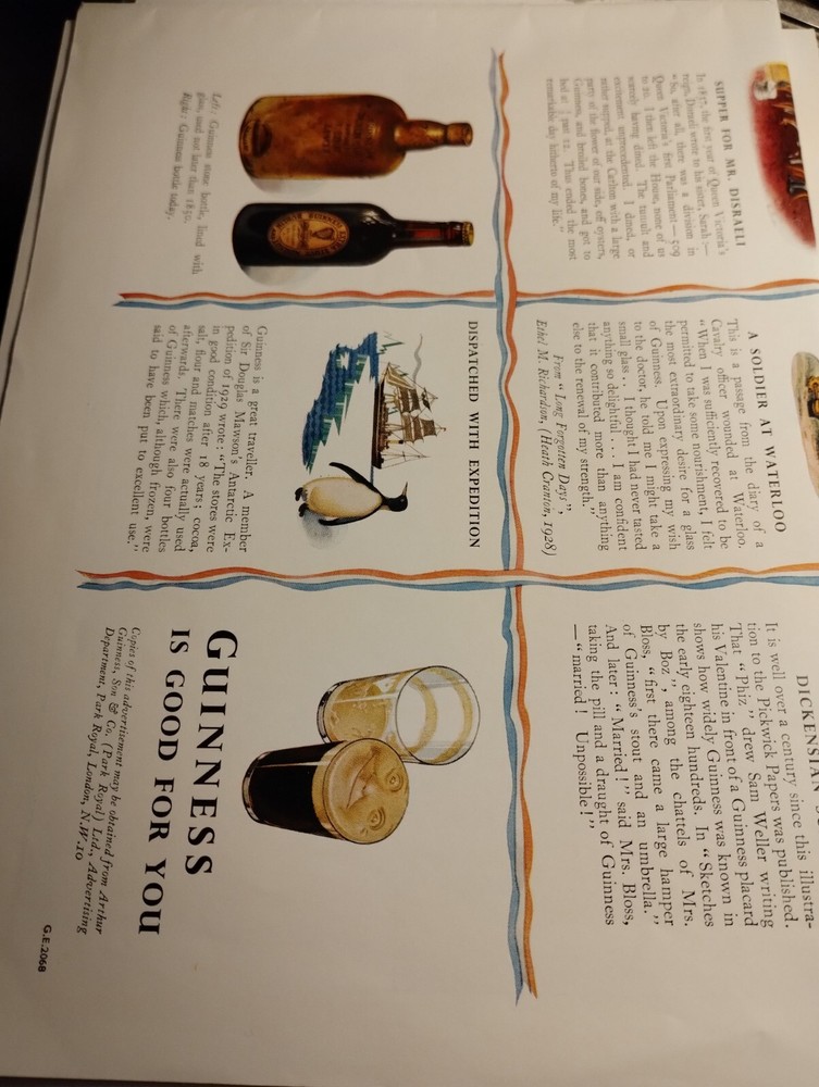 Kvc68 Ephemera 1950s Advert Folded Guinness Ge 2068