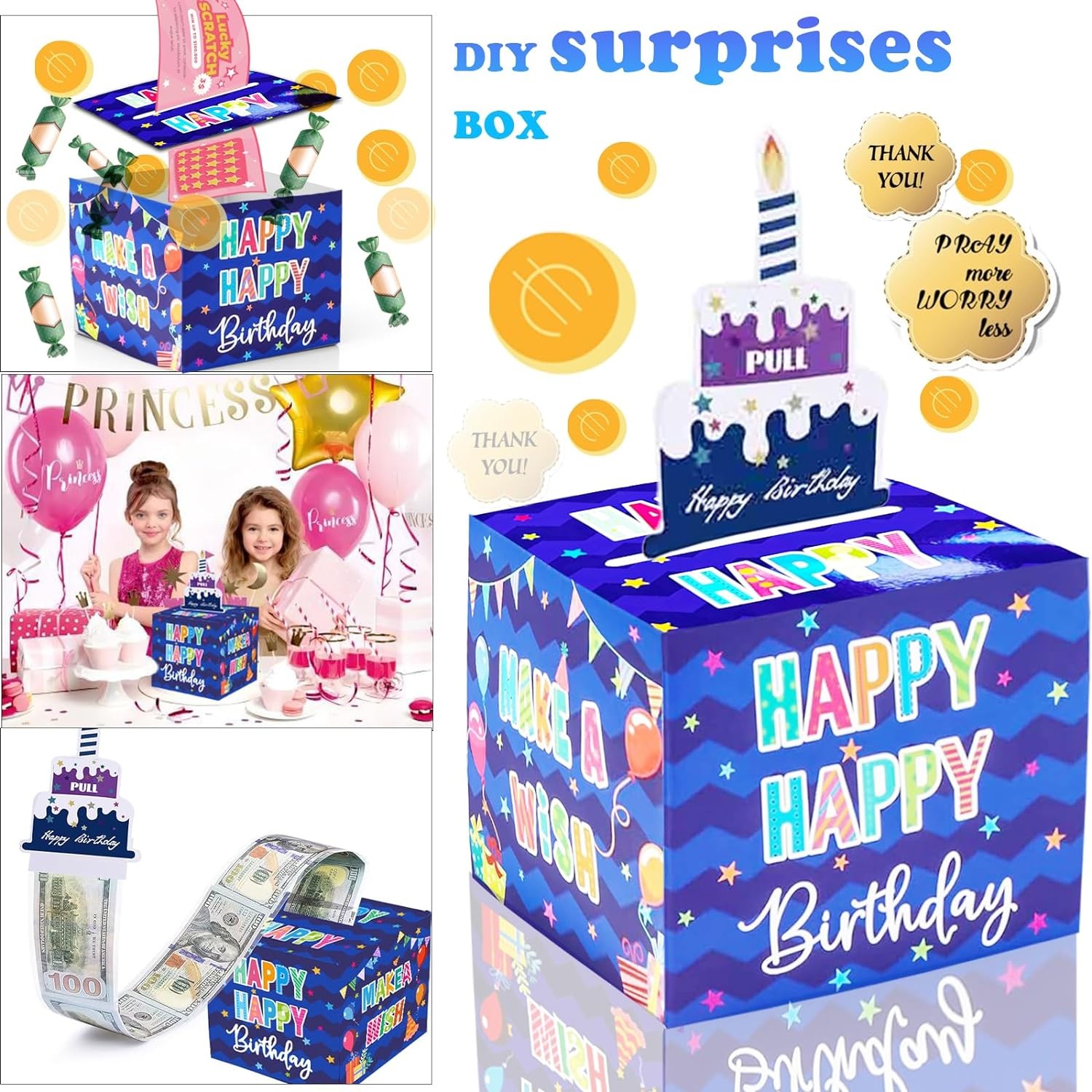 Birthday Money Box for Cash Gift Pull, Surprise Money Roll Gift Box with Pull Ou