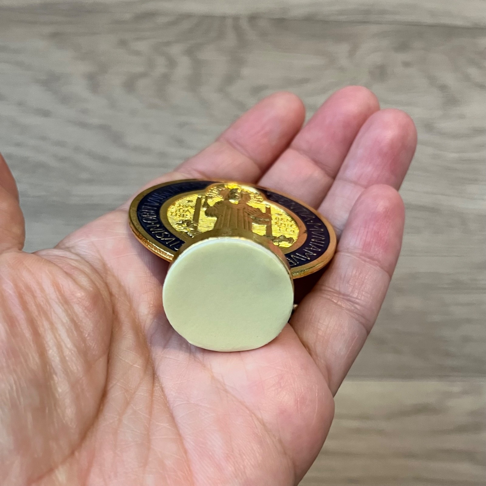 Catholic St Benedict Medal Table Top Desk Car Gold Tone Red Blue San Benito