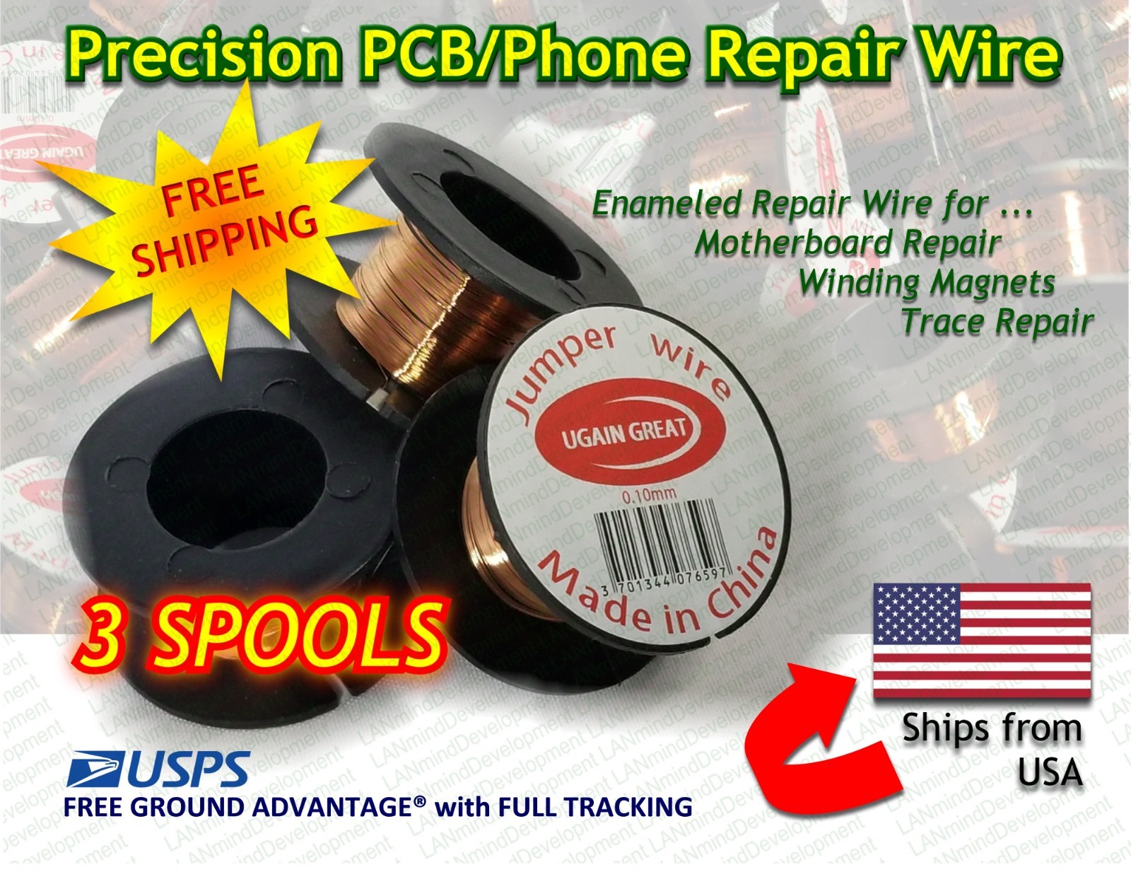 3Pcs 0.1mm Enameled Copper Jumper Wire - Phone & PCB Repair  - FREE SHIPPING!!!!