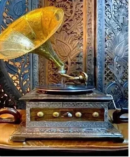 HMV Gramophone Fully Functional Working Phonograph, win-up record player gift