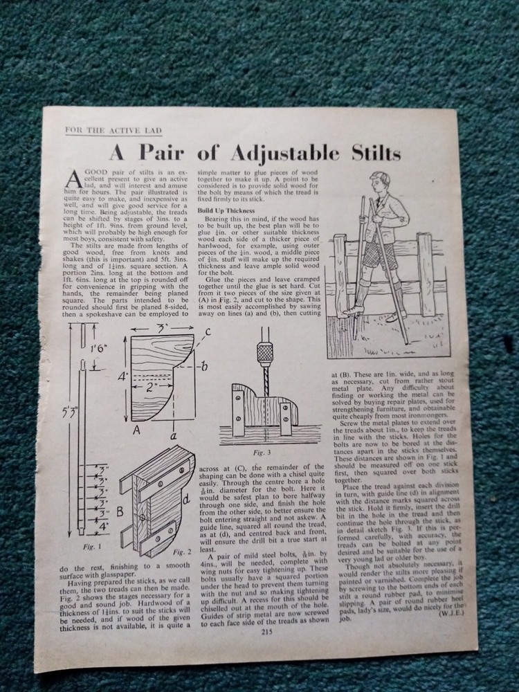El55  Ephemera 1950s article make your own adjustable stilts