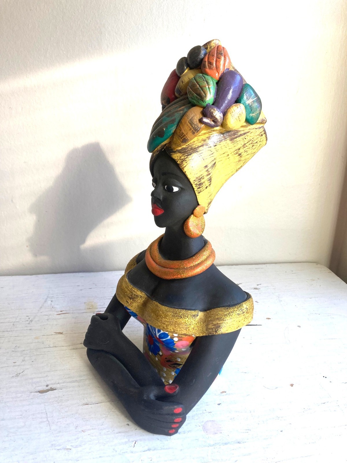 West Indies Woman Studio Pottery Sculpture Haiti Jamaica Carnival Hand Painted