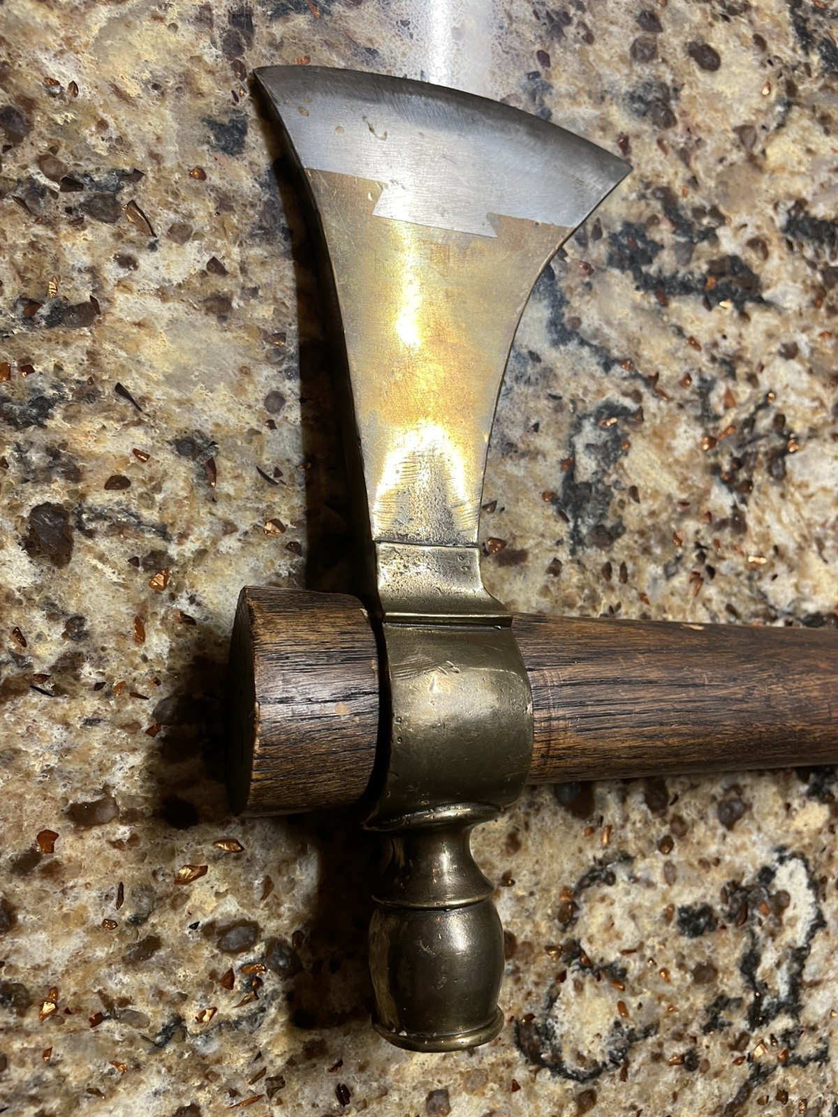 RARE & COMPLETE BRONZE PIPE “smoke” TOMAHAWK WITH DOVETAILED STEEL BIT