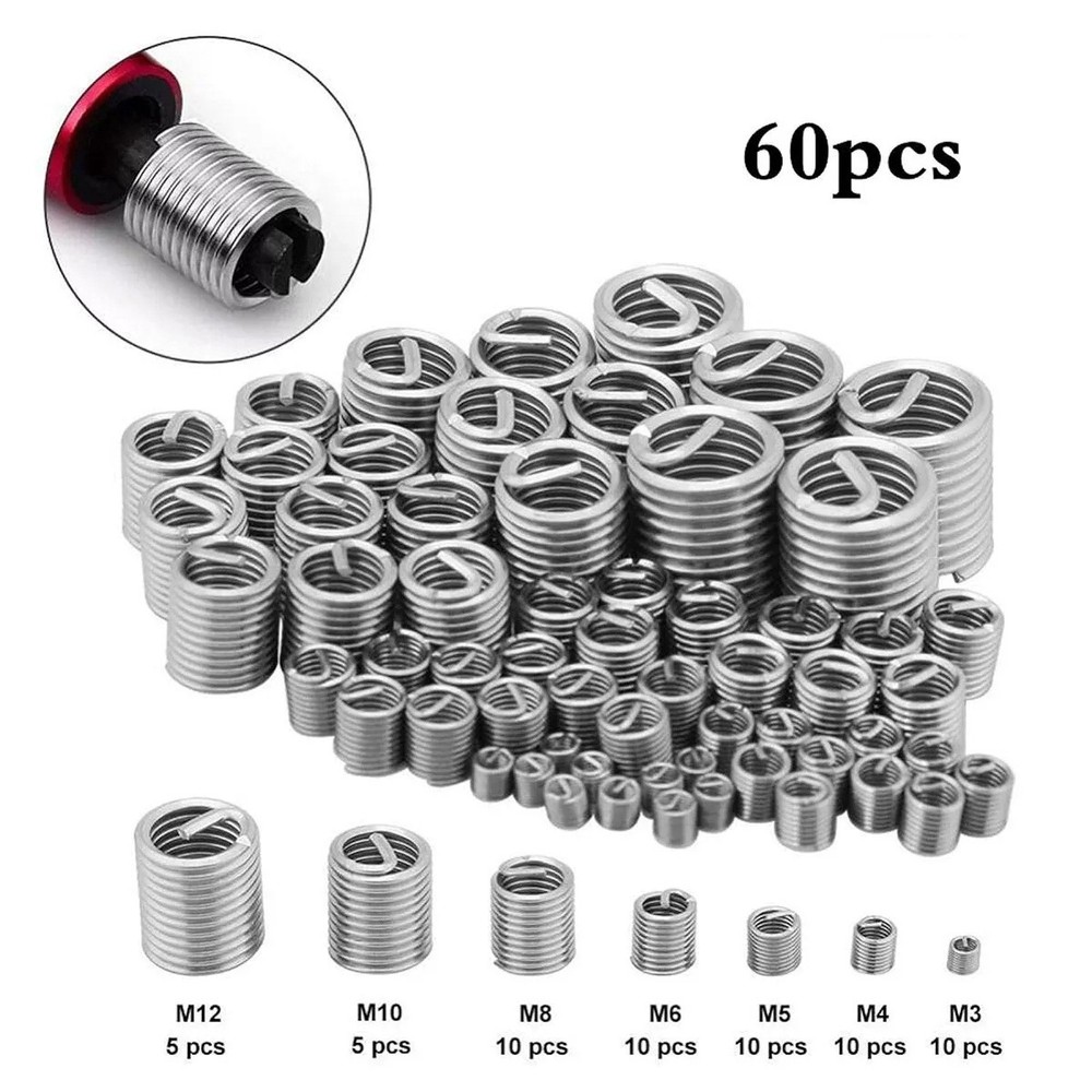 60pcs Stainless steel Spark Plug Rethread Kit Cylinder Head Tap Thread Insert