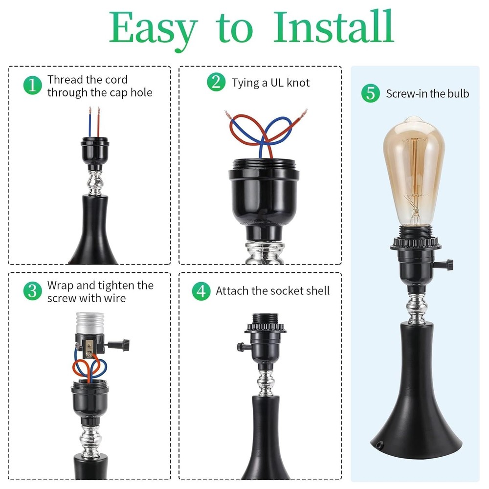 Durable Medium Base Lamp Socket with 2 Shade Rings for Easy Replacement