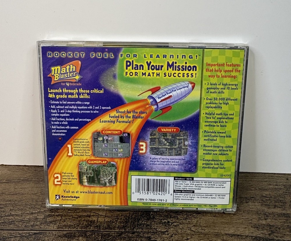 Math Blaster for 4th Grade PC MAC CD-ROM 1999 Knowledge Adventure Educational