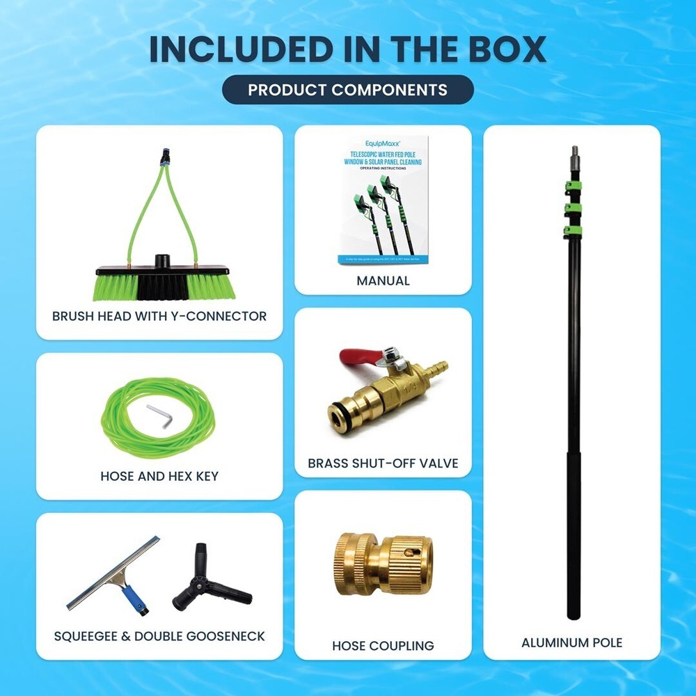 20FT Water Fed Pole Kit w/ Squeegee for Window & Solar Panel Cleaning Washer