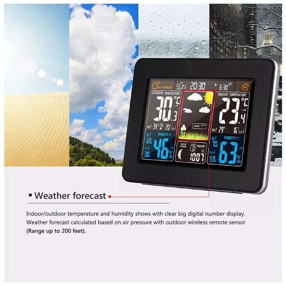 Digital LCD Weather Station Clock Indoor & Outdoor Calendar Thermometer