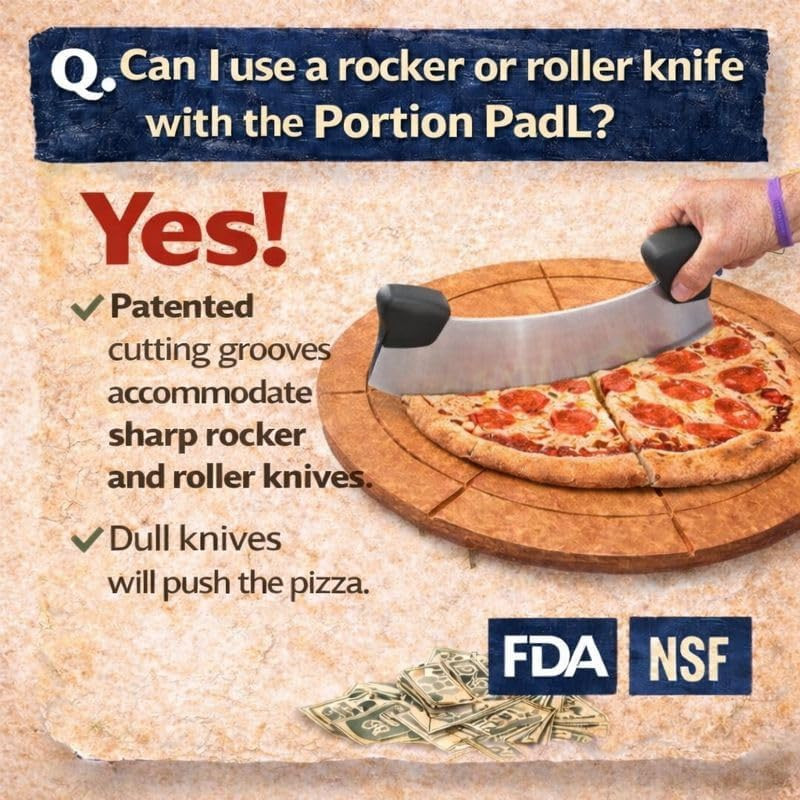 Single-Side Equal Slice Guide - 19” Diameter Padl for 16” Pizza, 6-Slice Portion