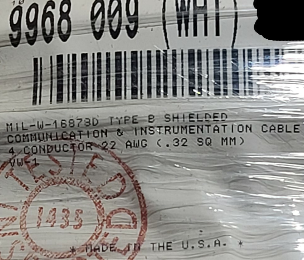 Belden 9968 22/4C Braid Shielded MIL-W-16878D Type B Cable Wire 600V White /10ft