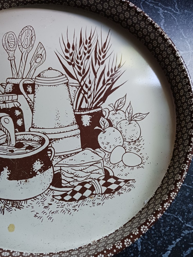 Tin Circle Tray Kitchen Decor White And Brown