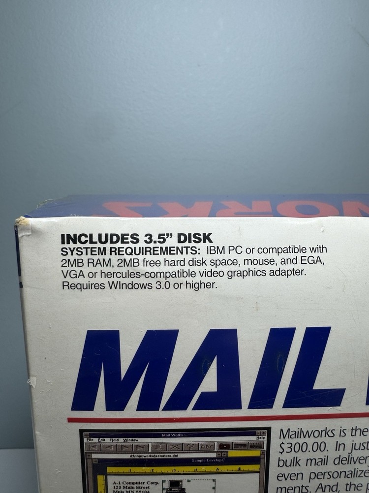Mail Works, IBM/PC Vintage Software, Comports, 1993, NEW NEVER OPENED