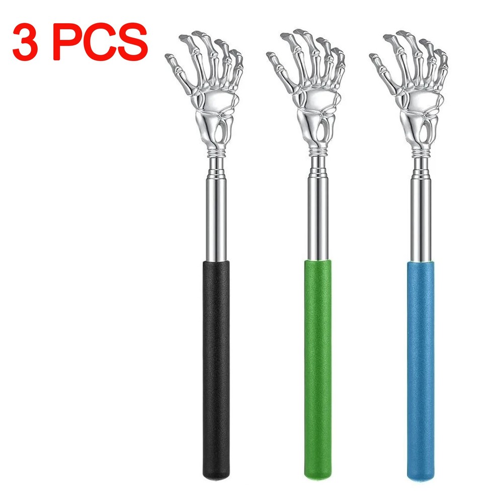 3 Pc Metal Back Scratcher Back Extendable Massager Skeleton Hand Telescopic New