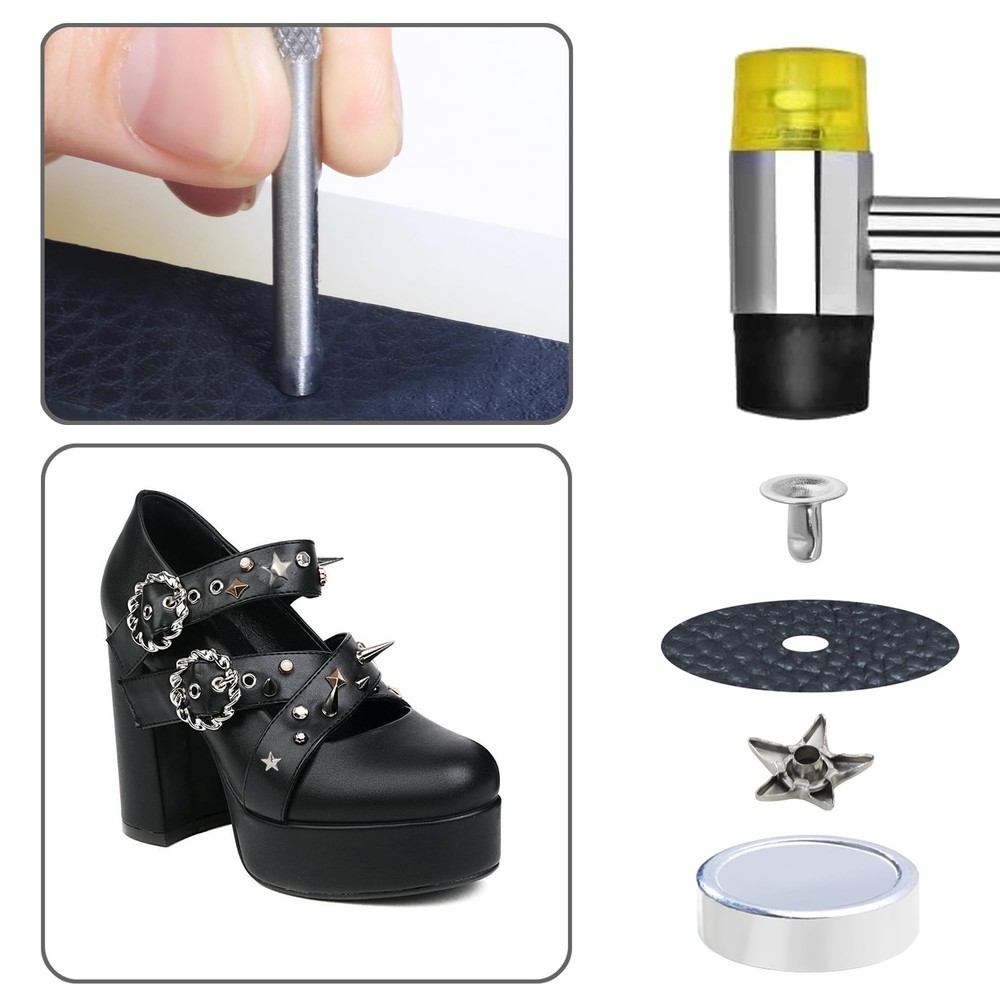 200 Sets Leather Rivets Kit Mixed Sizes Rivets for Leather Star Studs for Clo...