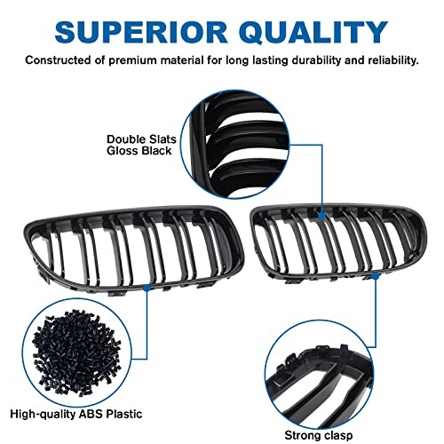E90 Grille - Front Kidney Grille Double 2009-2011 E90 Double Slats Gloss Black
