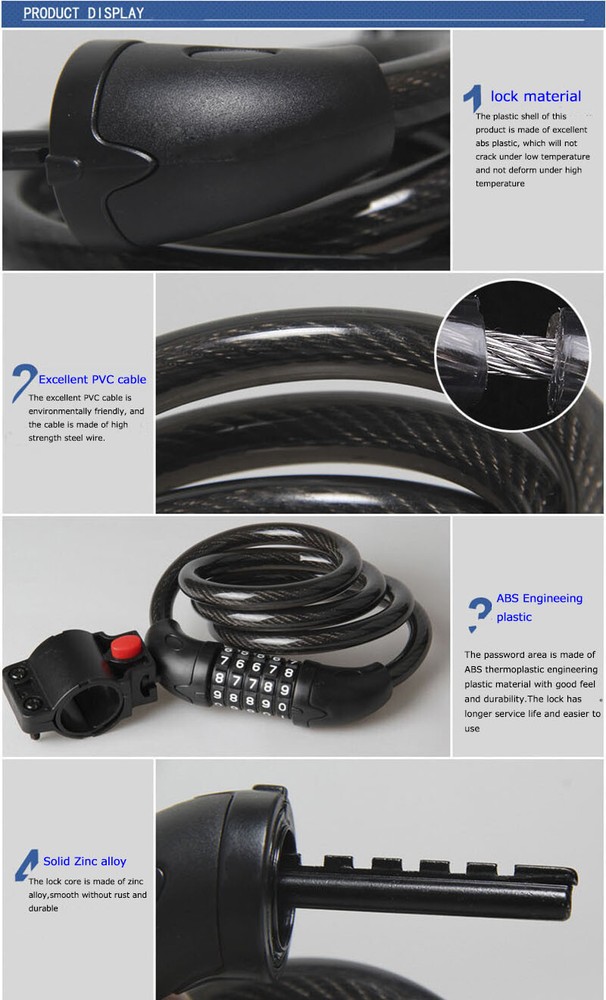 1pc 5 Digit Combination Password Gate Fence Bicycle Cable Chain Lock 40'' Length