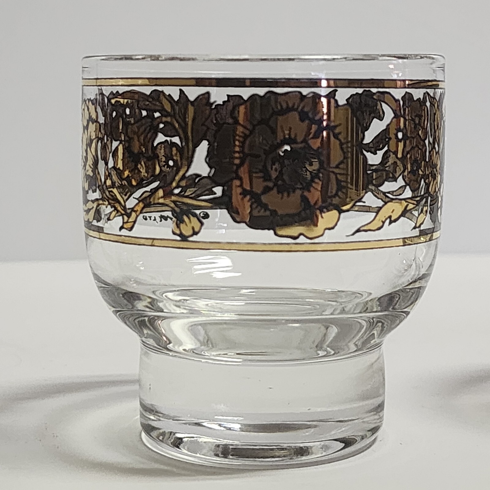 6 Early Culver Gold and Black Rare Chantilly Pattern Footed Cocktail Glasses 50s