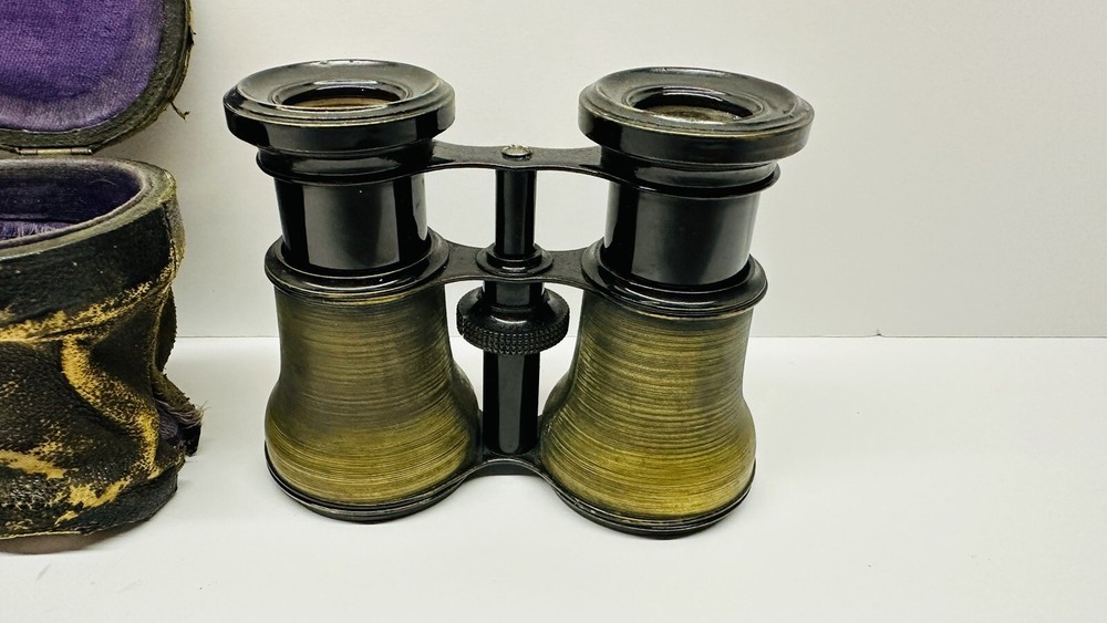 Antique Opera Glasses Binoculars In Original Leather Case