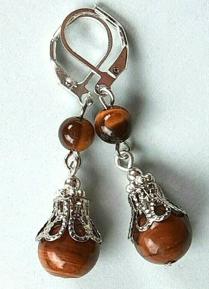 double TIGERS EYE dangle earring SP LEVERBACK artisan