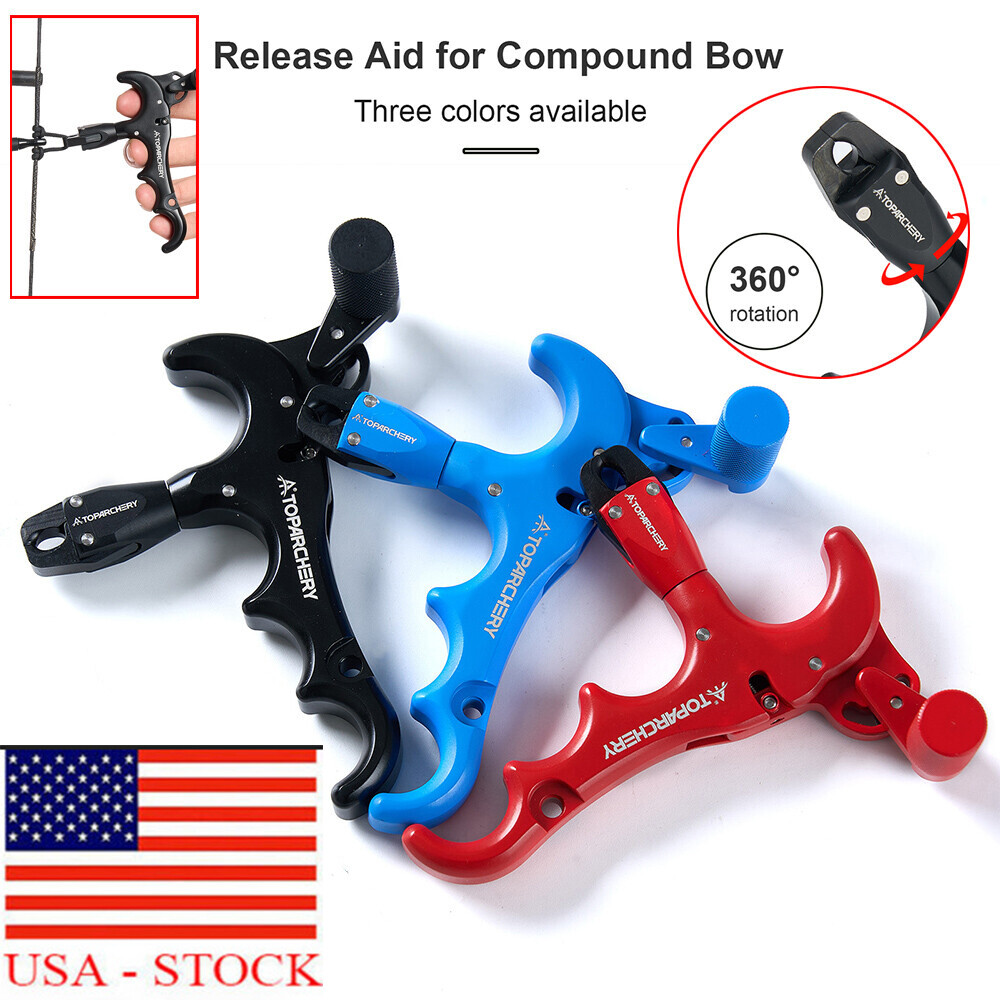 Adjustable 4-Finger Compound Bow Release Aid  360° Rotate Thumb & Wrist Straps