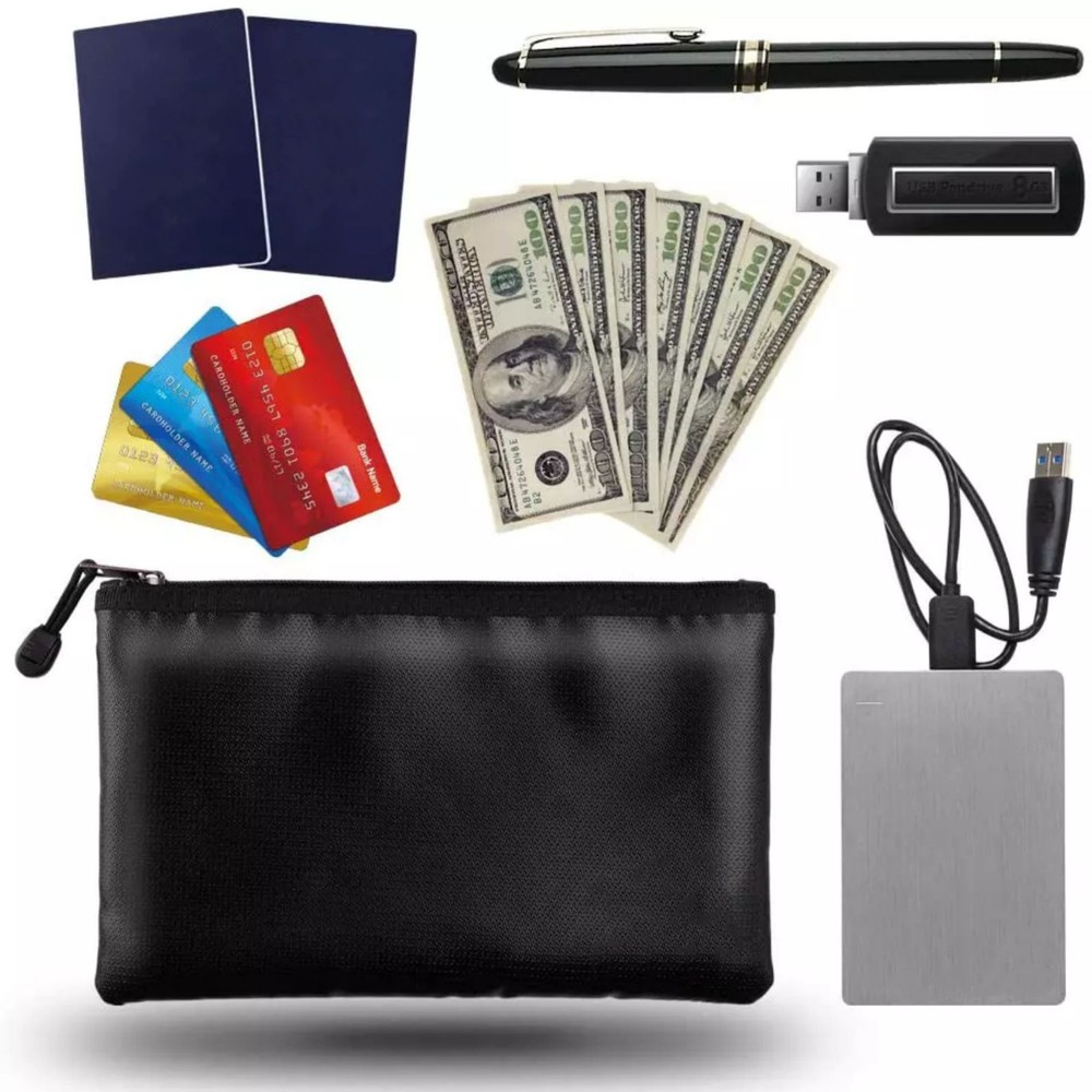 Black Fireproof Waterproof Document Bags Envelope File Folder Cash Pouch