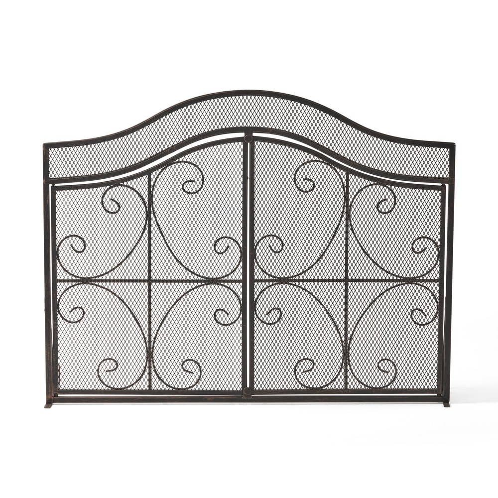 Vintage Fireplace Screen with Doors Traditional Scroll Metal Single Panel Screen