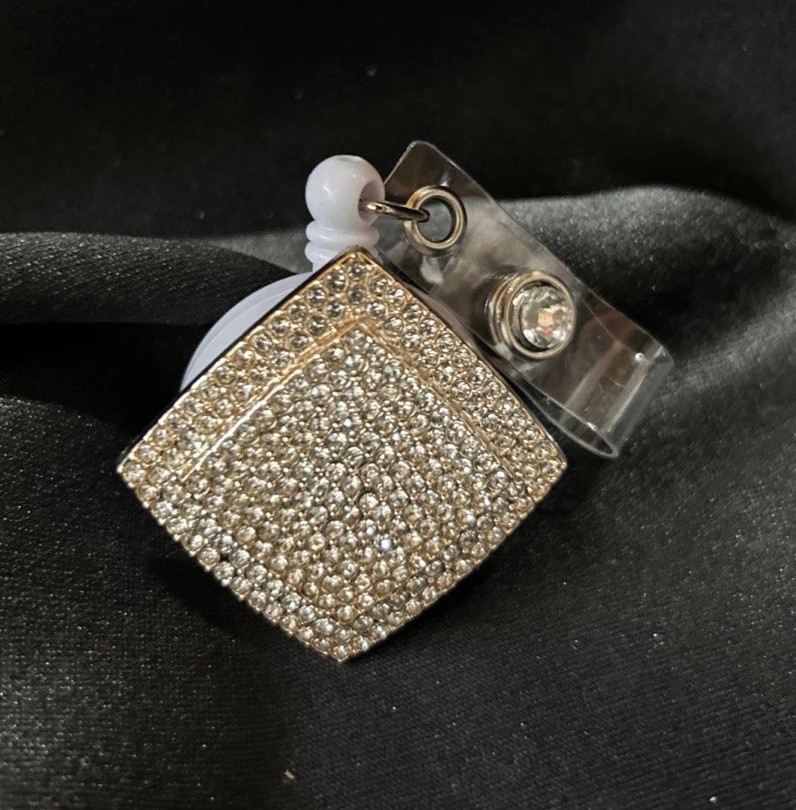 Badge Pull/ID Holder with Blingy Rhinestones ~ Square NEW