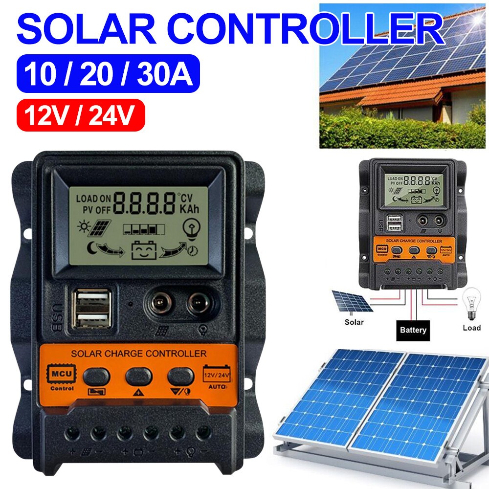 10/2030A Solar Panel Battery Charge Controller 12V/24V USB LCD Regulator Auto