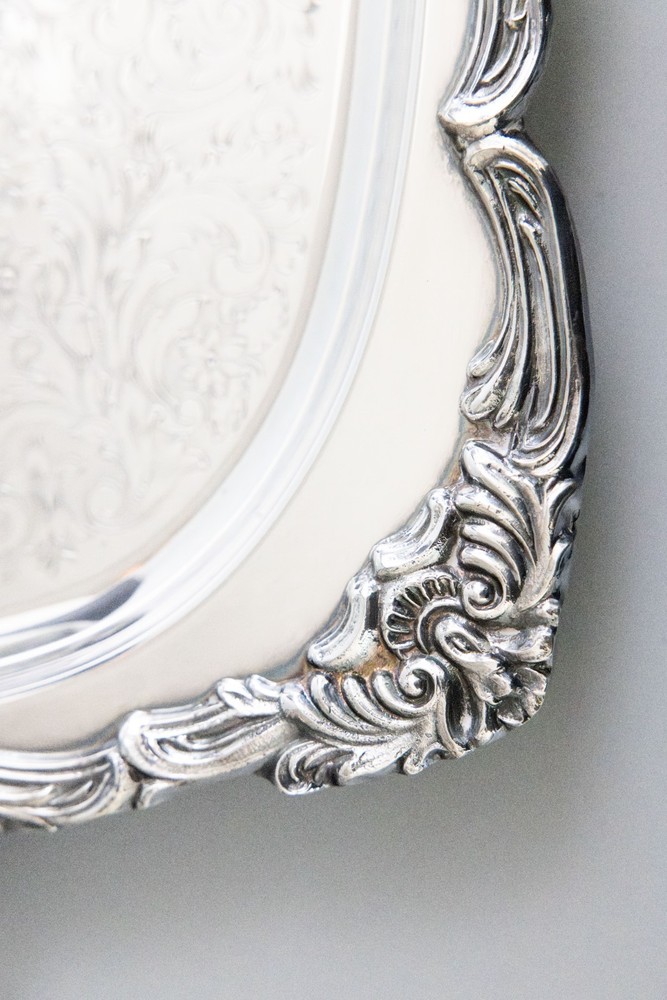 Vintage Mid Century Newport Gorham Silver Plate Footed Rectangular Serving Tray