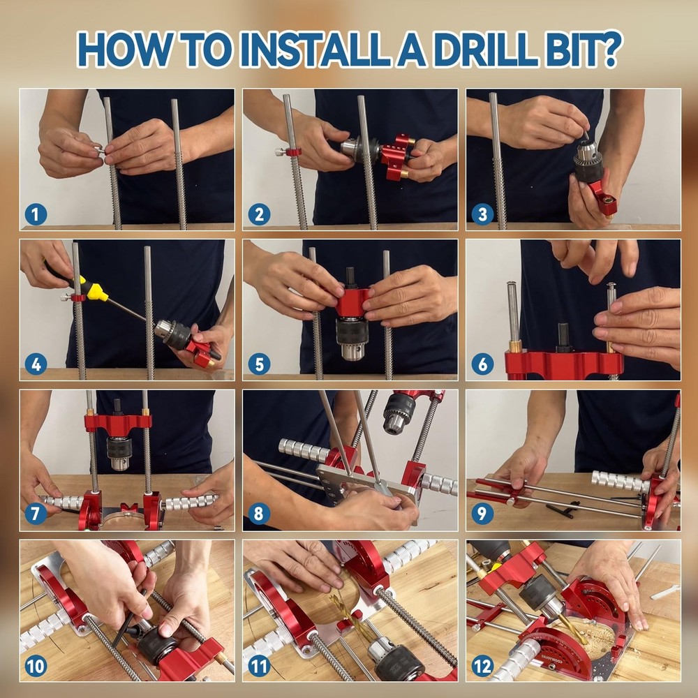 Portable Multi-Angle Drill Guide for Power Drills, 0° to 60° Self-Centering