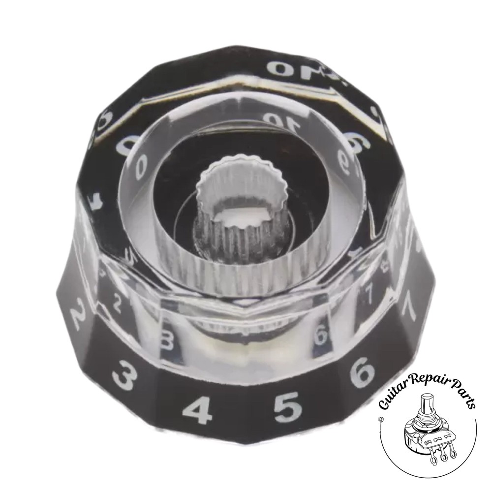 Plastic PRS Style Lampshade Speed Knob, Fits Course-Splined Split-Shaft - Clear