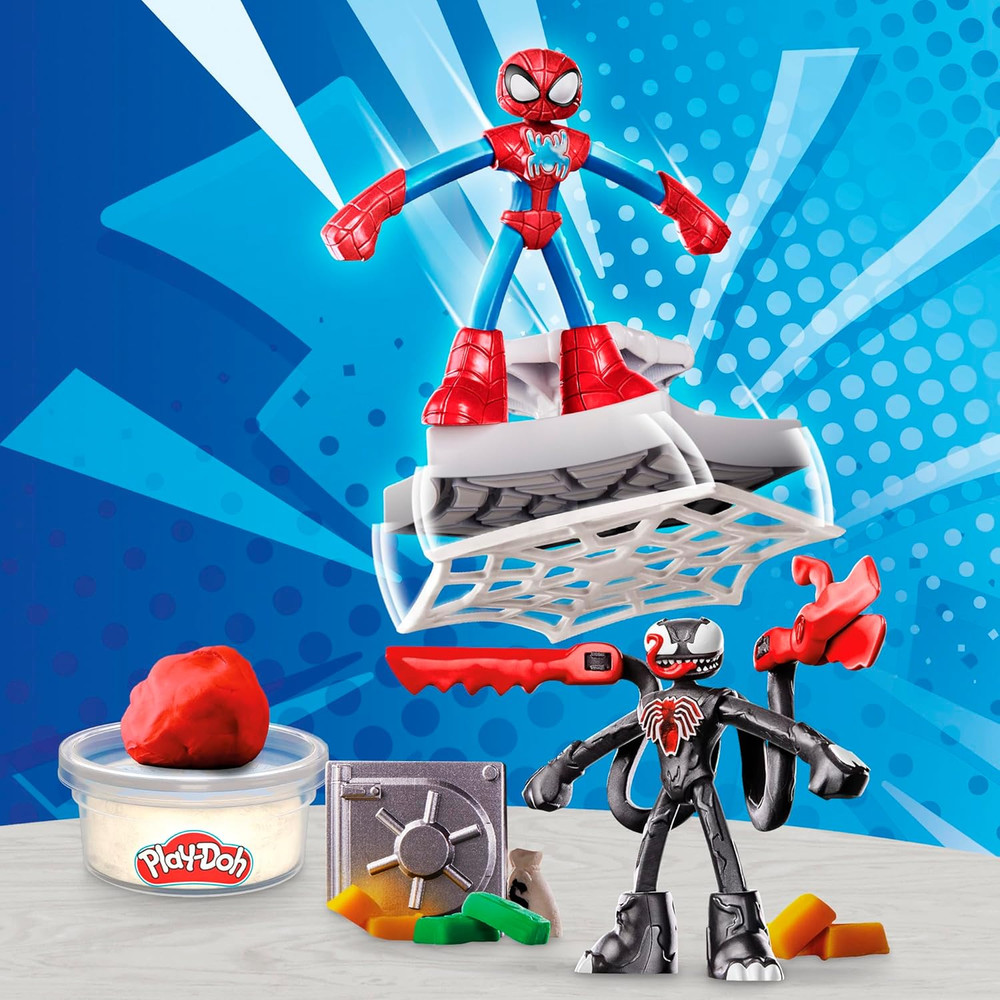 Marvel Spider-Man Launch & Slice Battle Playset with 2 Bendy Action Figures and