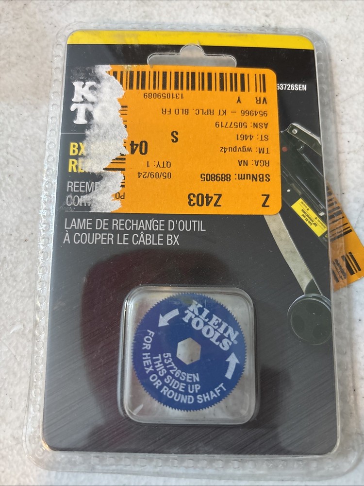 Sealed Klein Tools 53726SEN BX Cutter Replacement Blade Wheel 53725