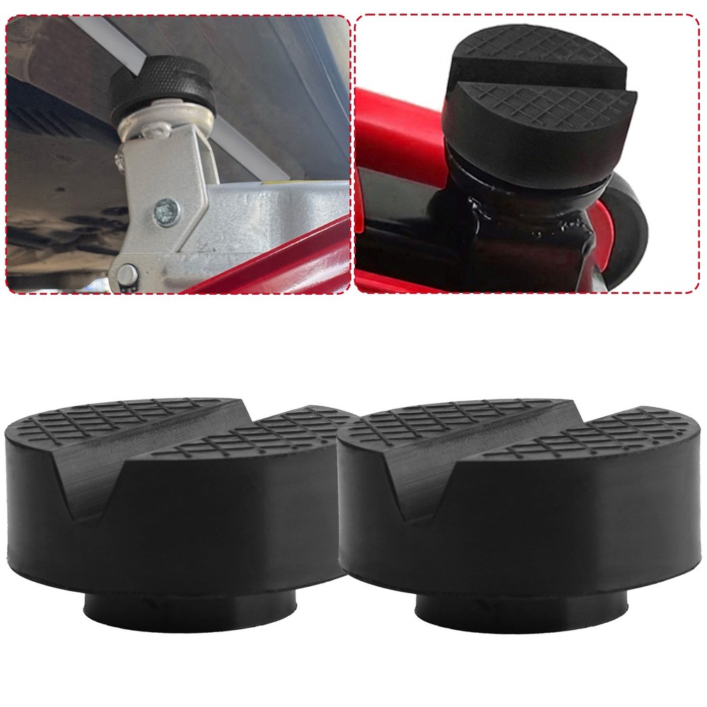 2x Universal Rubber Slotted Jack Lifting Pad Frame Rail Pinch Weld Adapter Black