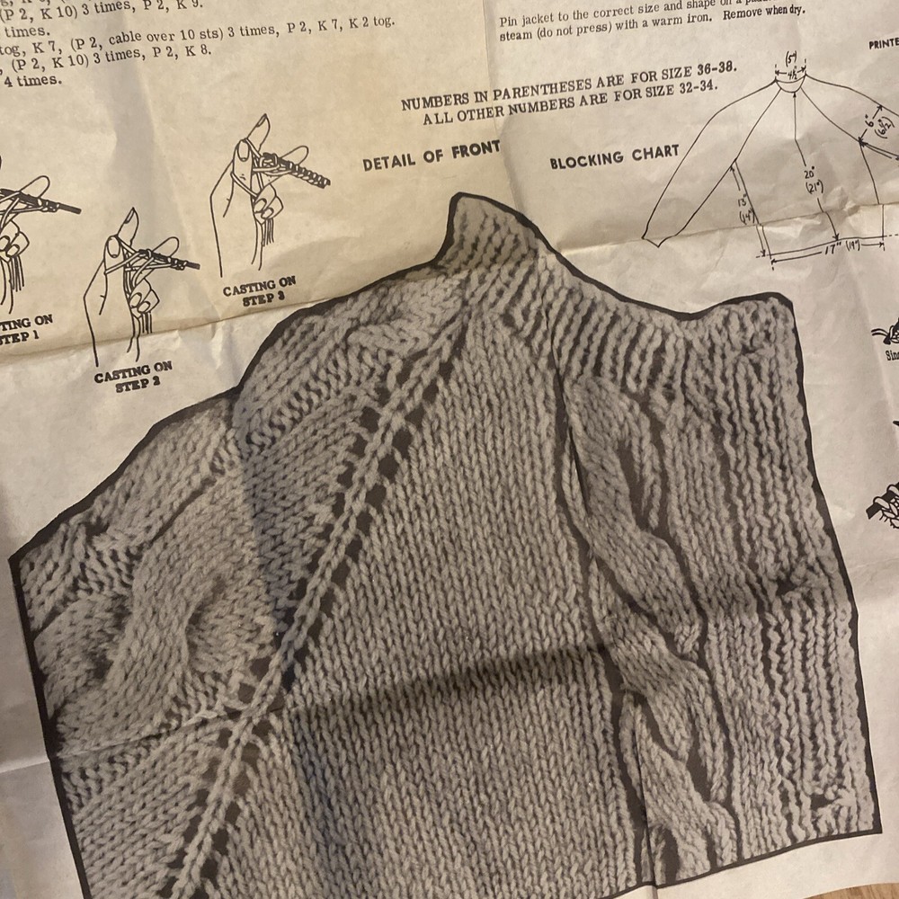 Vtg Knitted Cable Jacket Pattern, Sz 32 - 38, Mail Order Design 567