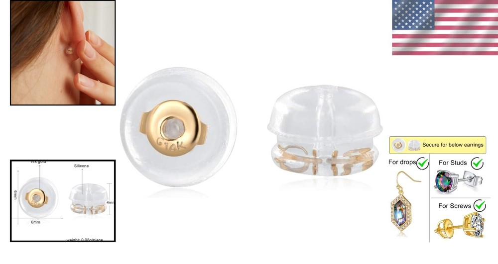 Lightweight Locking Earring Backs - 14K Gold & Silicone for Sleepless Nights