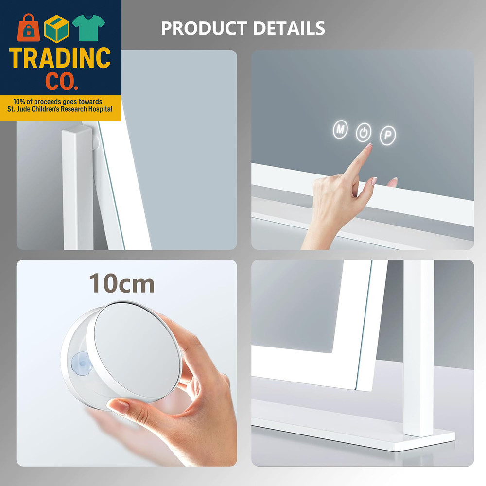 Hollywood Vanity Mirror with LED Lights, 10X Magnification, Touch Control