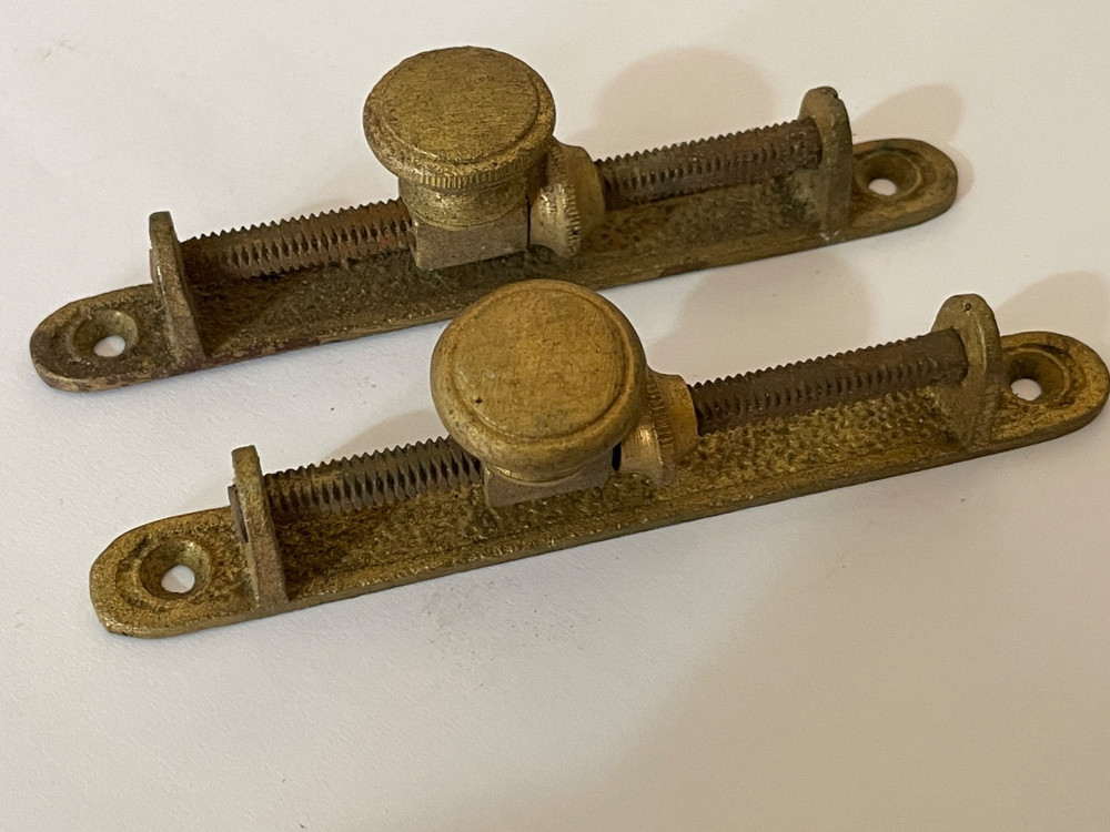 Pair Antique Georgian Brass Adjustable Window Rack Blind Pulley
