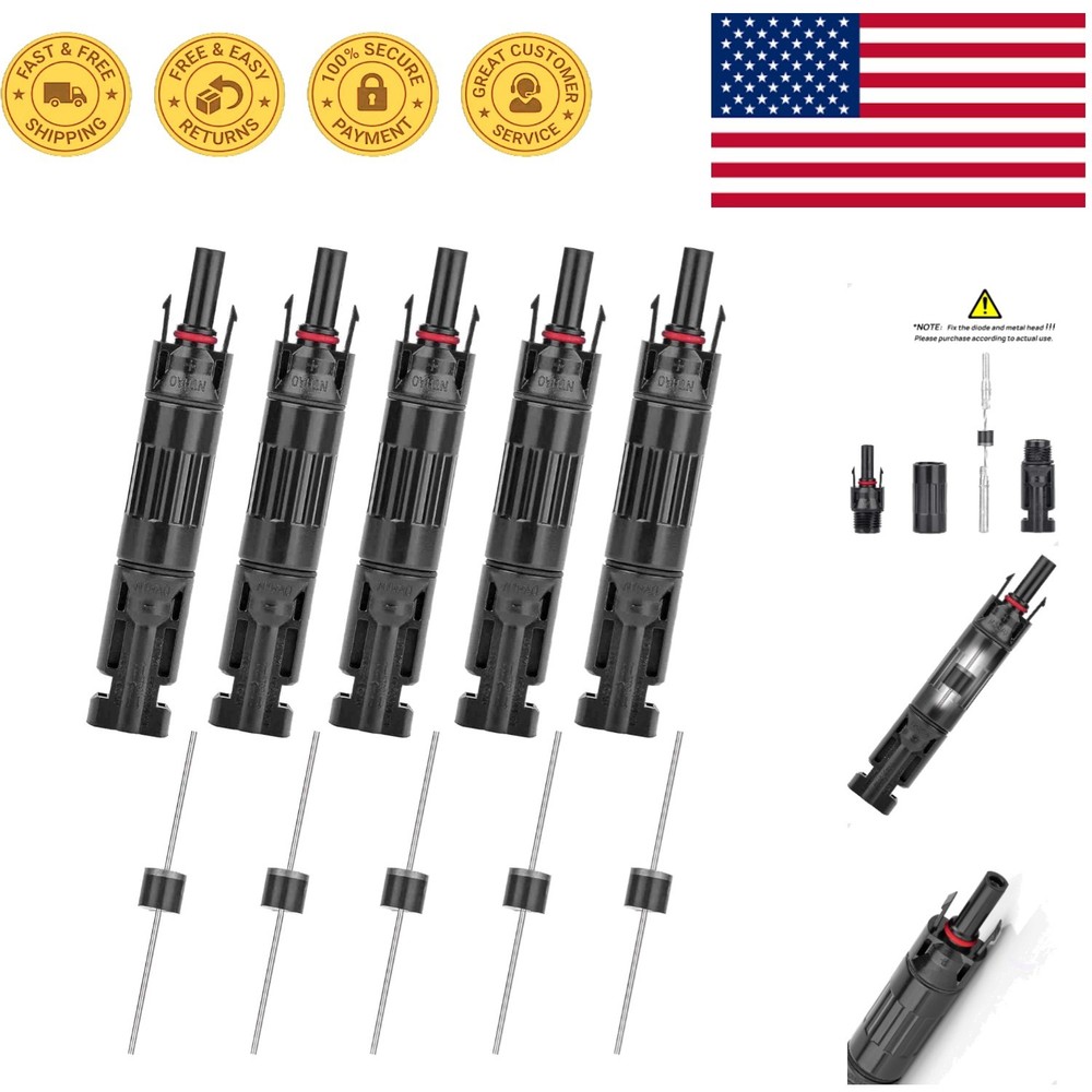 Reliable 5-Pack Solar Panel Connectors - 30A Waterproof with Diode Technology