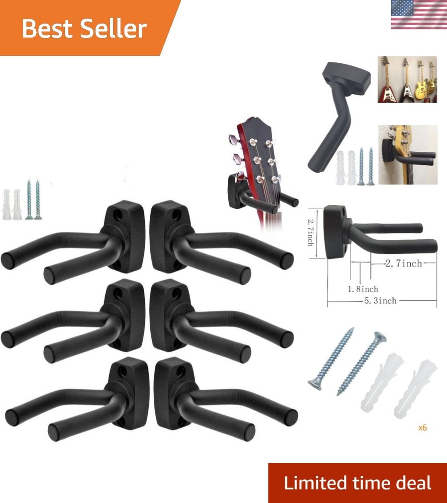 Durable 6 Hook Wall Mount Guitar Holder - Perfect for All String Instruments