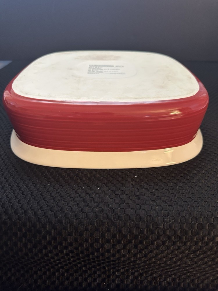 Corning Ware Etch Stoneware Red Small Baking Dish 27 Oz, 9 1/2 inch; EUC