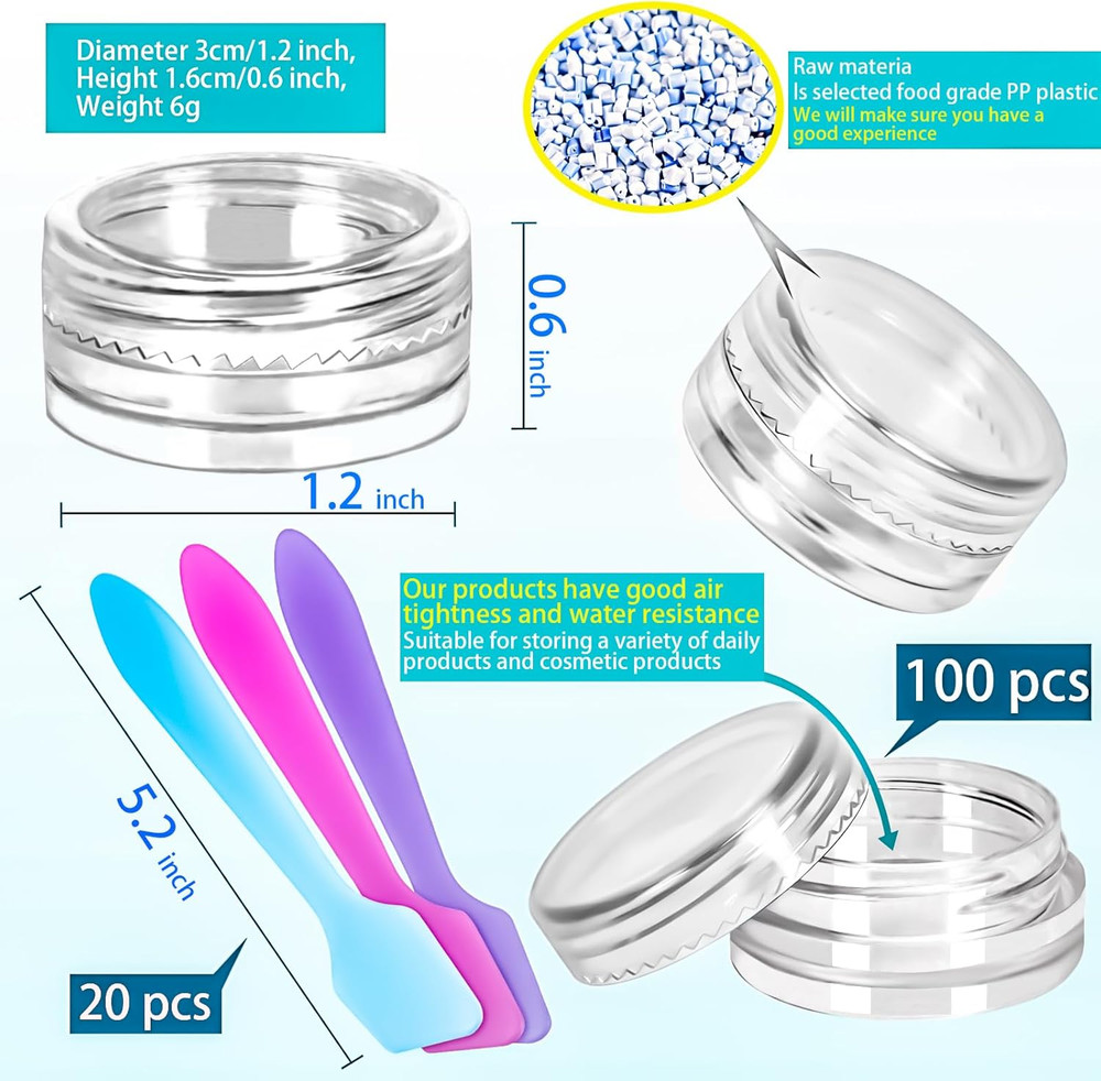 Motbach 100 Pcs 3G Empty Plastic Containers with Lids,Tiny Makeup Sample Contain