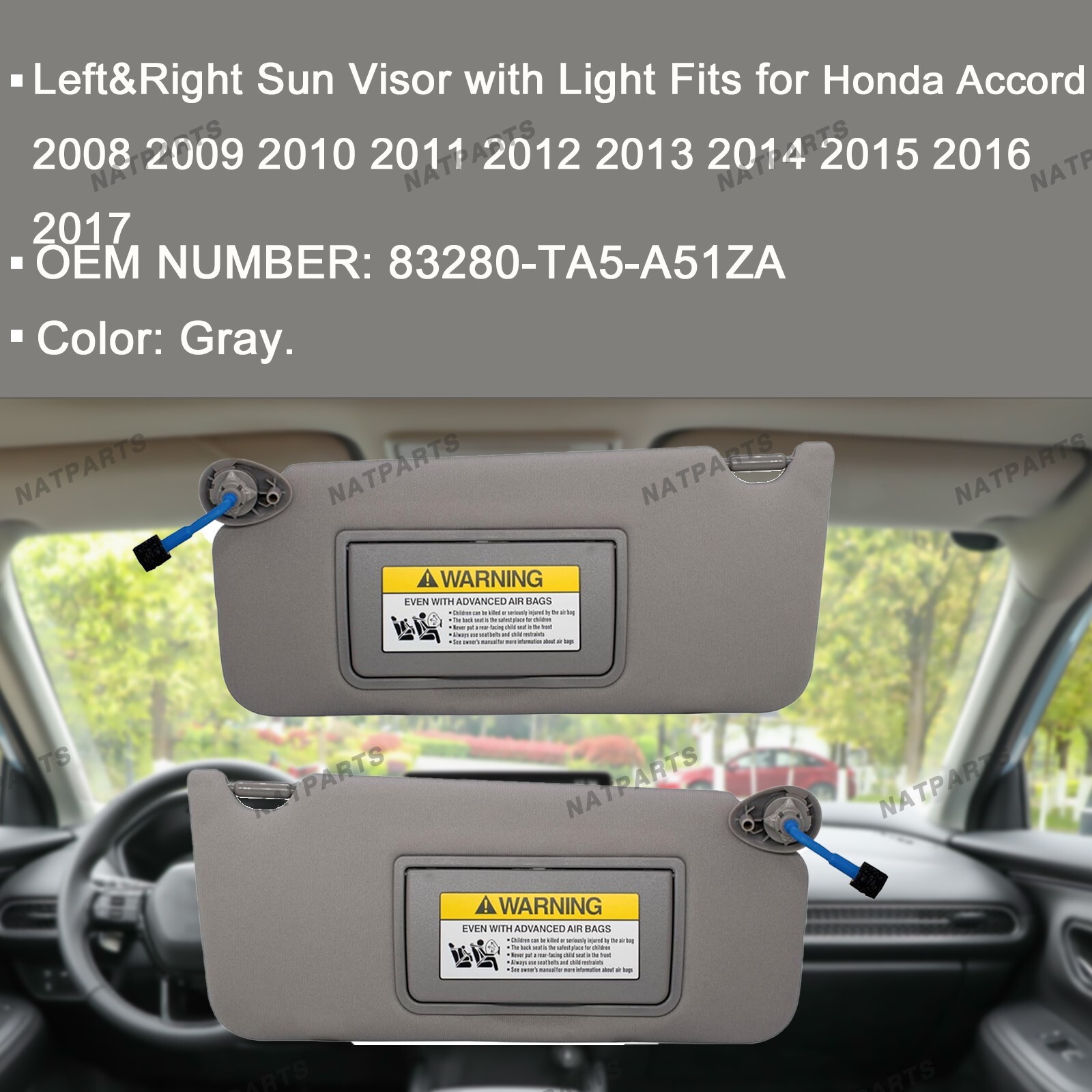 Pair Sun Visor W/ Light Fits for 08-17Honda Accord 83280-TA5-A51ZA