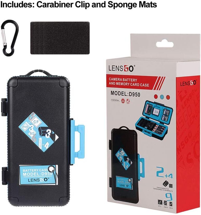 LENSGO Camera Battery Memory Card Case, Hard Protector Case Blue