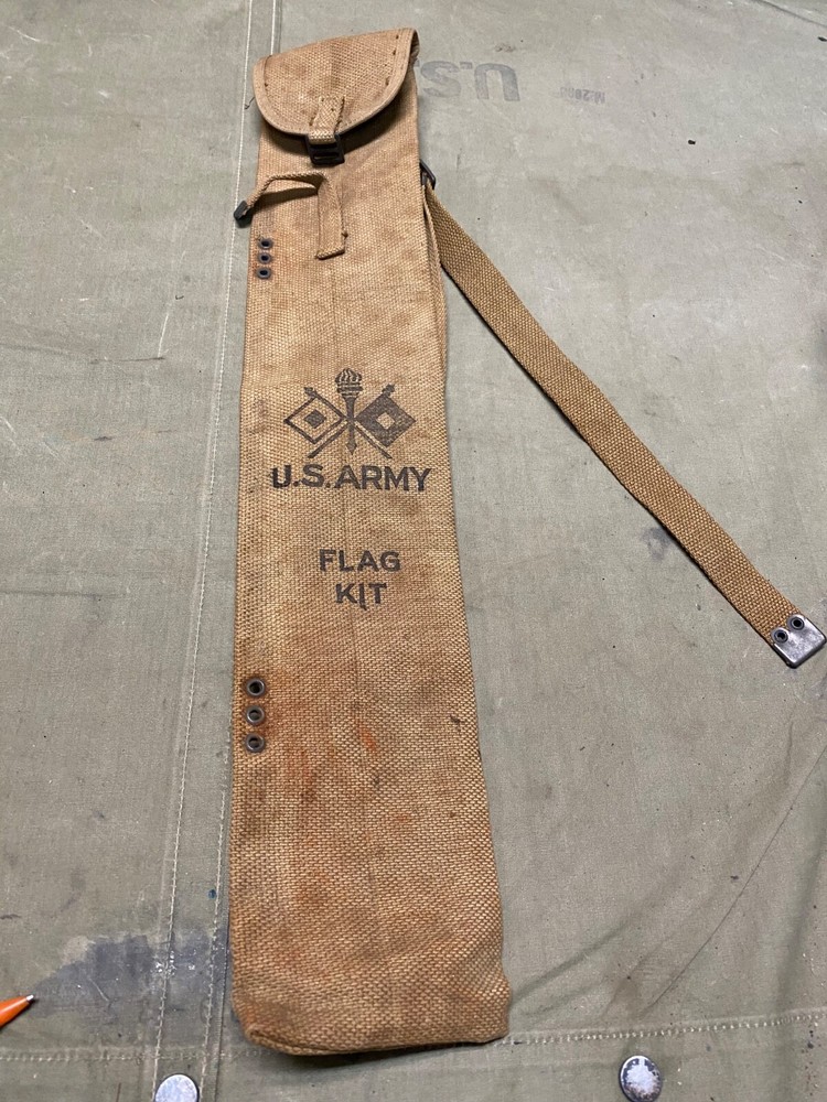 ORIGINAL WWI WWII US ARMY M1910 SIGNAL CORPS FLAG KIT CARRIER BAG-DATED 1918