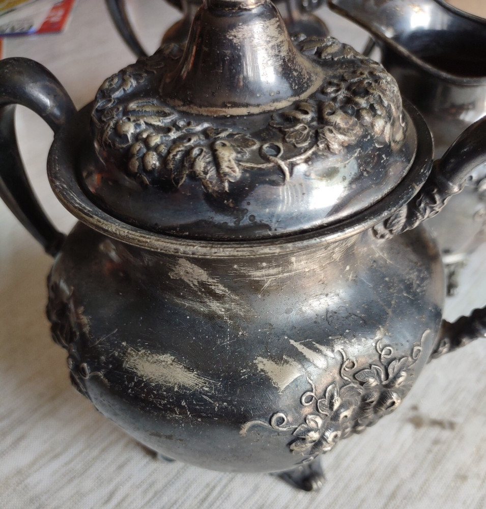 3 Piece Forbes Quadruple Plate Grapes Pattern Tea Service 216