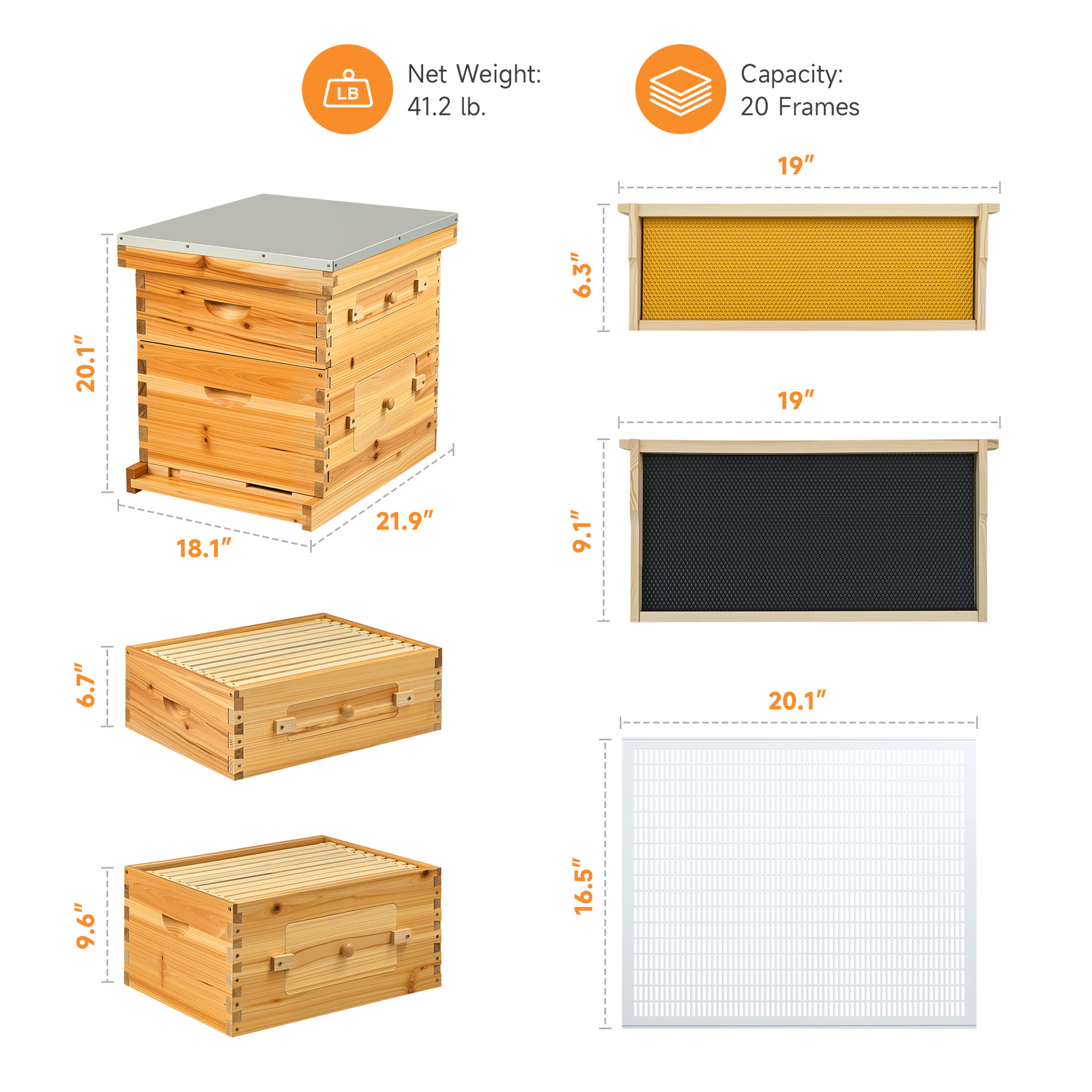 20 Frames Bee hive Frame BeeHive Kit W/ Beeswax Beekeeping 10 Deep And 10 Medium